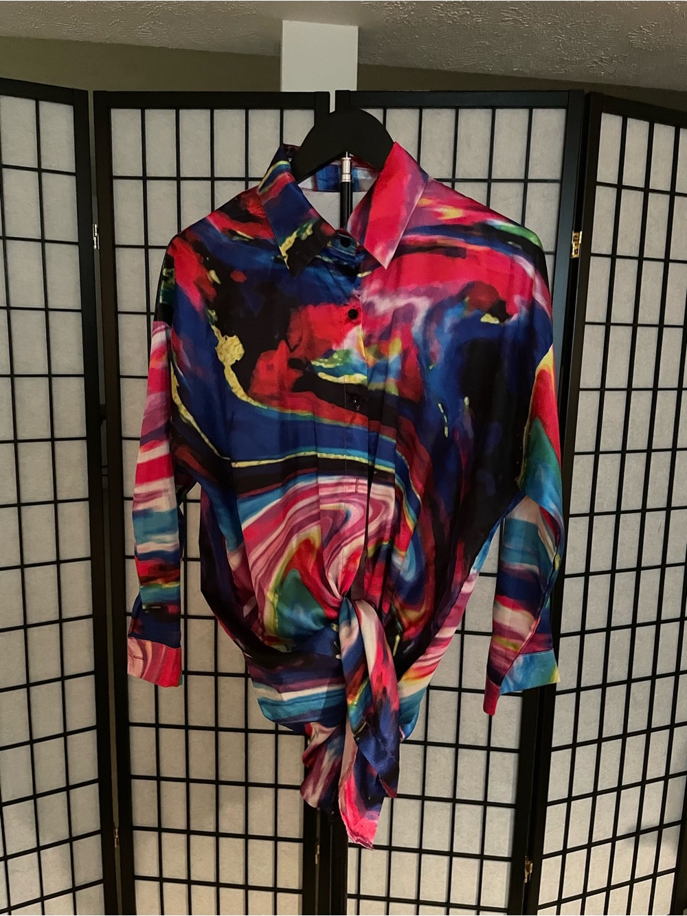 Vibrant Abstract Multicolor Button-Up Blouse